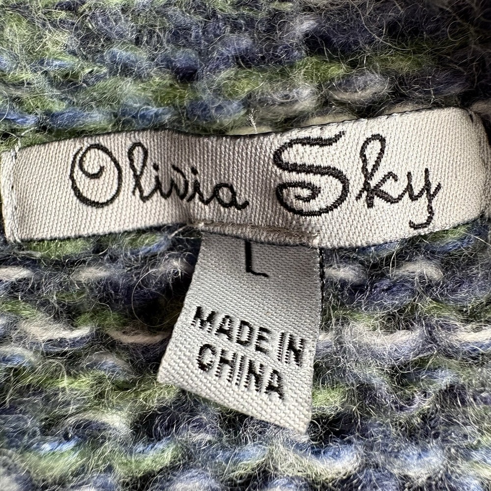 Olivia Sky Cardigan Women L‎ Blue Green Boho Open Front Cozy Cottagecore Chunky - Picture 5 of 13